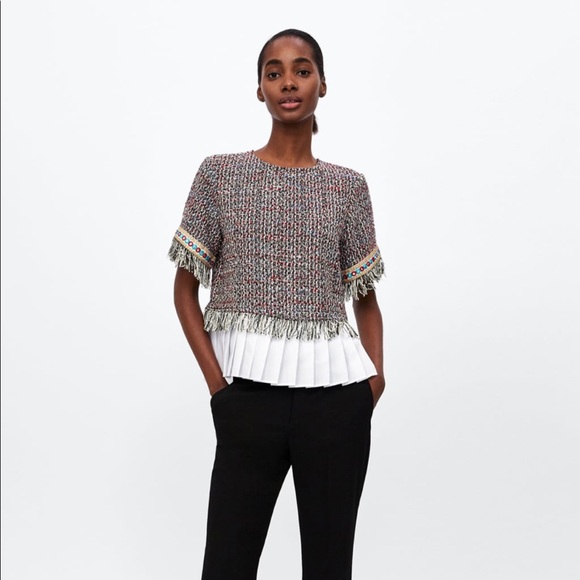 Zara Tweed Top with pleated detail - Picture 1 of 8